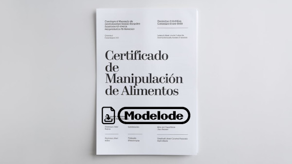 Modelo de certificado de manipulación de alimentos en Word