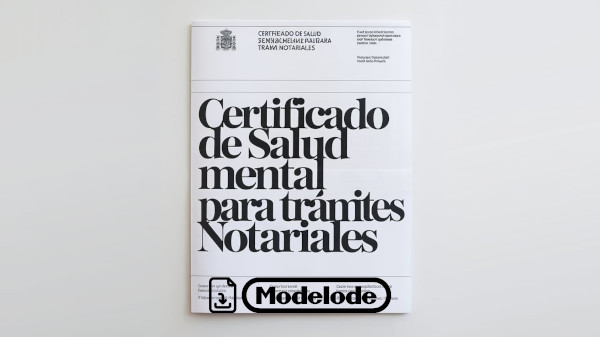 Modelo de certificado de salud mental para trámites notariales en Word